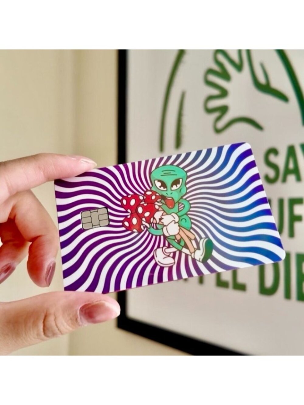 Alien Mushroom Credit Card Skin: Psychedelic Swirl Vinyl Card Cover